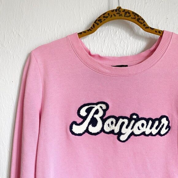 Talbots Bonjour Pink Cotton Sweatshirt Women's Small Terry Embroidered French - Picture 2 of 8